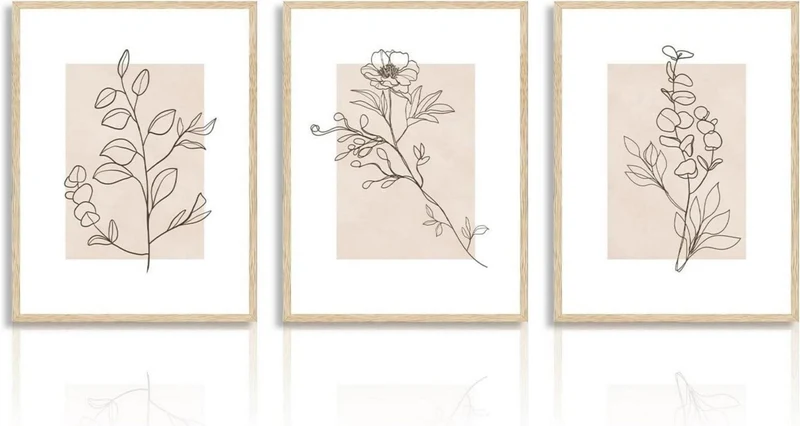 Beige Botanische Leinwand Bilder 30x40 cm 3er Set