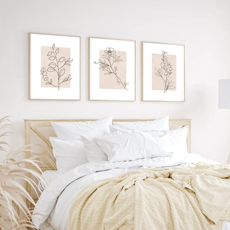 Beige Botanische Leinwand Bilder 30x40 cm 3er Set