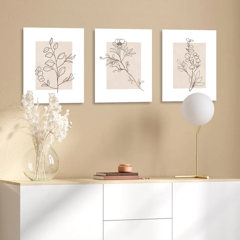 Beige Botanische Leinwand Bilder 30x40 cm 3er Set