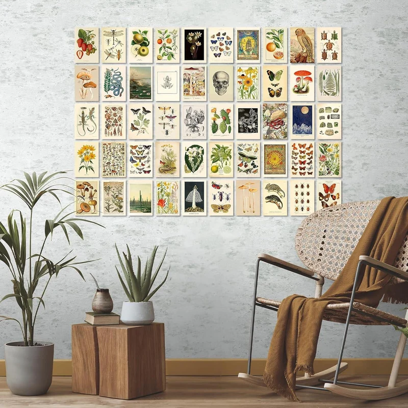 Vintage Ästhetische Wandcollage Set, 50 Stück Beidseitiger