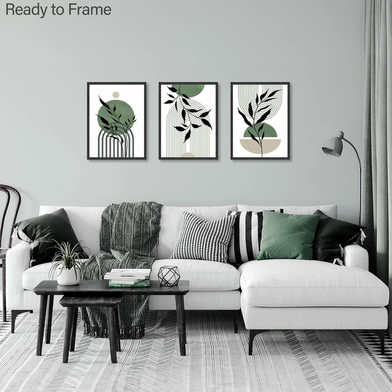 Salbei Grün Boho Wandbilder 30x40 cm, 3er Set für