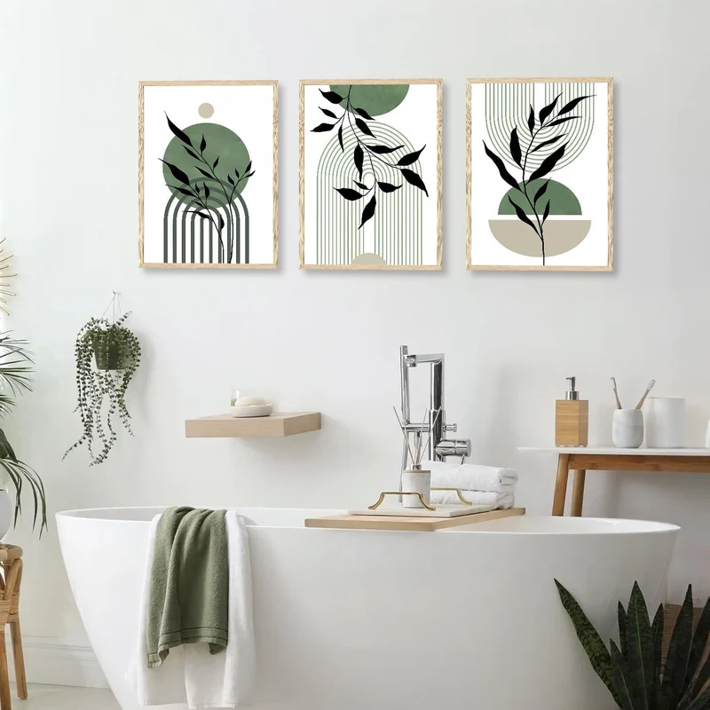 Salbei Grün Boho Wandbilder 30x40 cm, 3er Set für