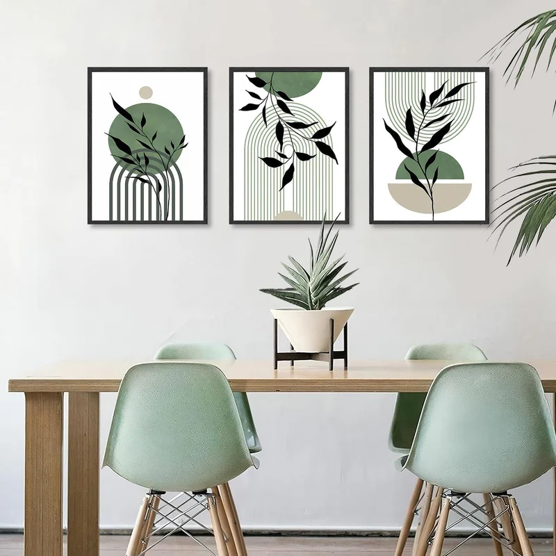 Salbei Grün Boho Wandbilder 30x40 cm, 3er Set für