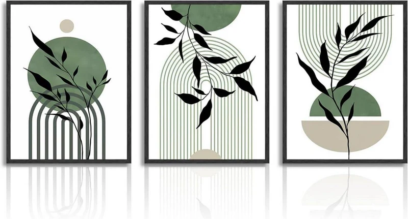 Salbei Grün Boho Wandbilder 30x40 cm, 3er Set für