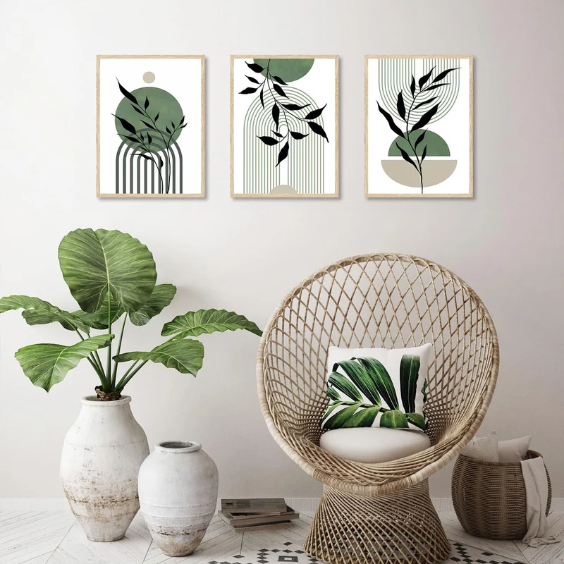 Salbei Grün Boho Wandbilder 30x40 cm, 3er Set für