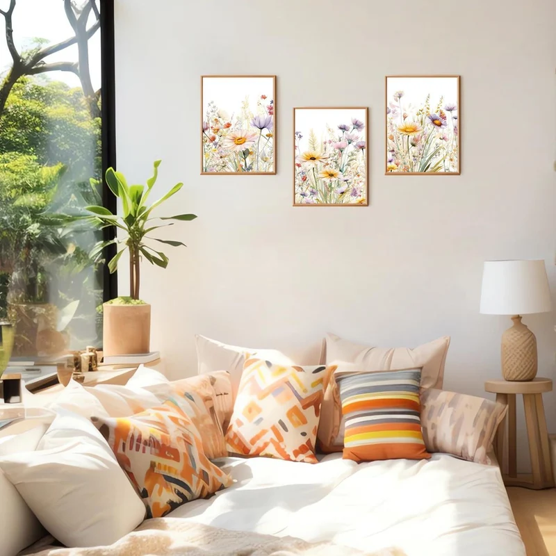 3er Set Leinwandbilder Aquarell Wildblumen 30x40 cm Un gerahmt