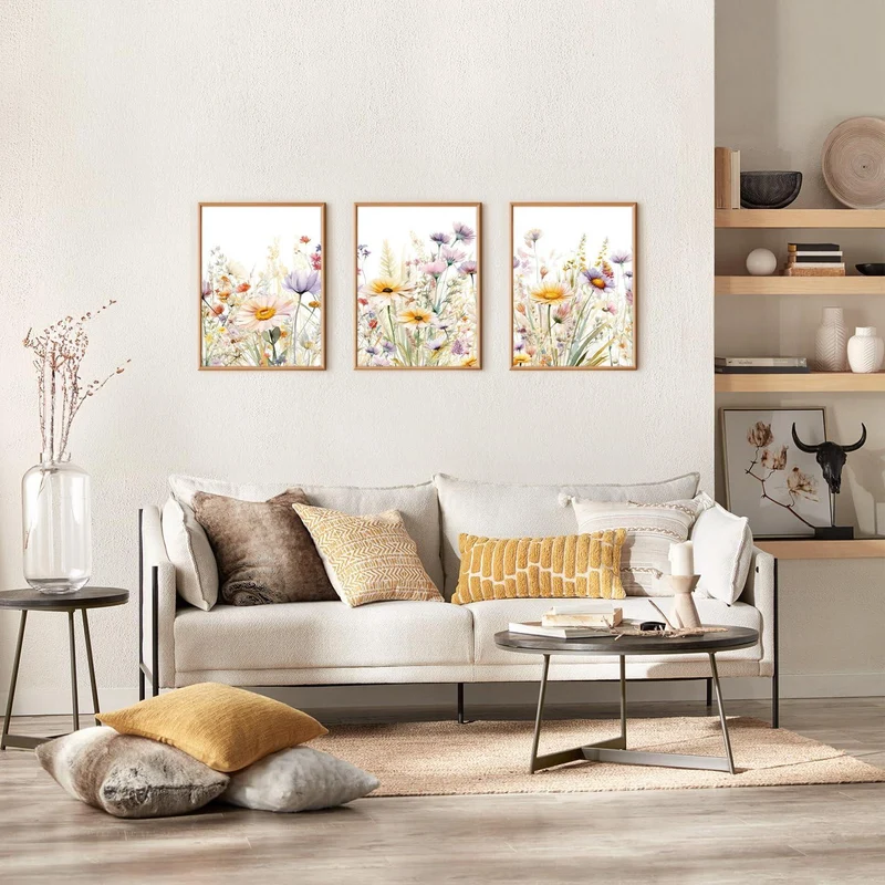 3er Set Leinwandbilder Aquarell Wildblumen 30x40 cm Un gerahmt