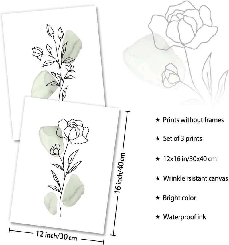 Abstrakte Botanische Wandbilder Salbei Grüne Blumen 30x40 cm