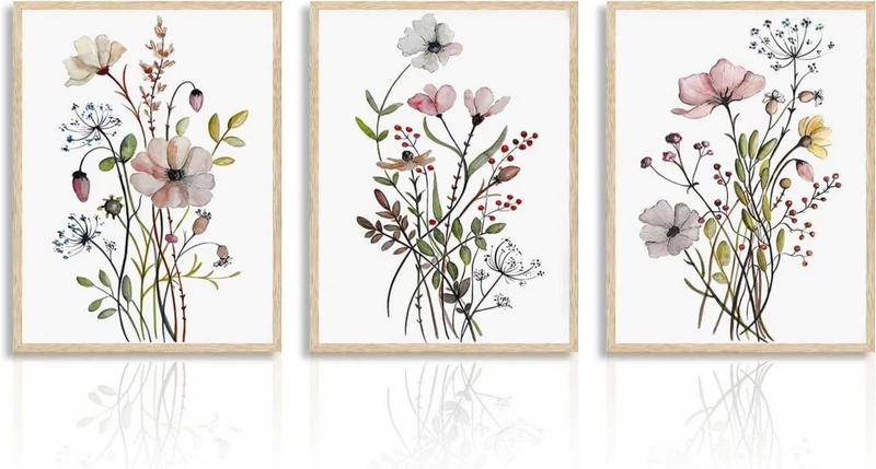 Botanische Blumen Wandbilder Set für Wohnzimmer Deko 30x40