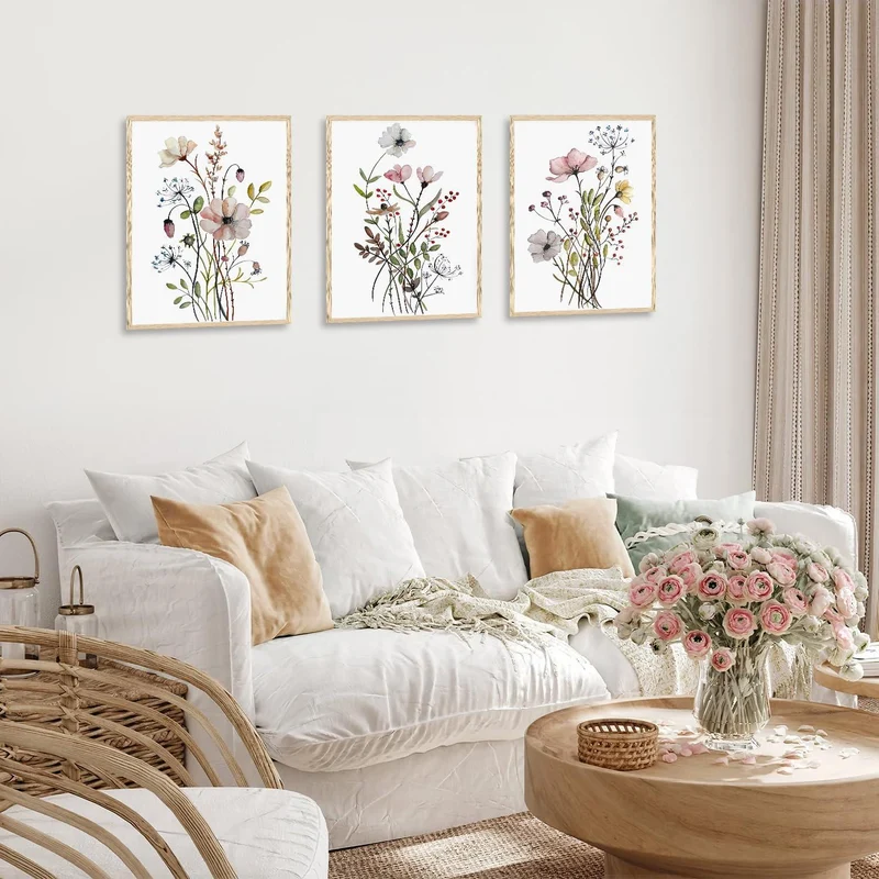 Botanische Blumen Wandbilder Set für Wohnzimmer Deko 30x40