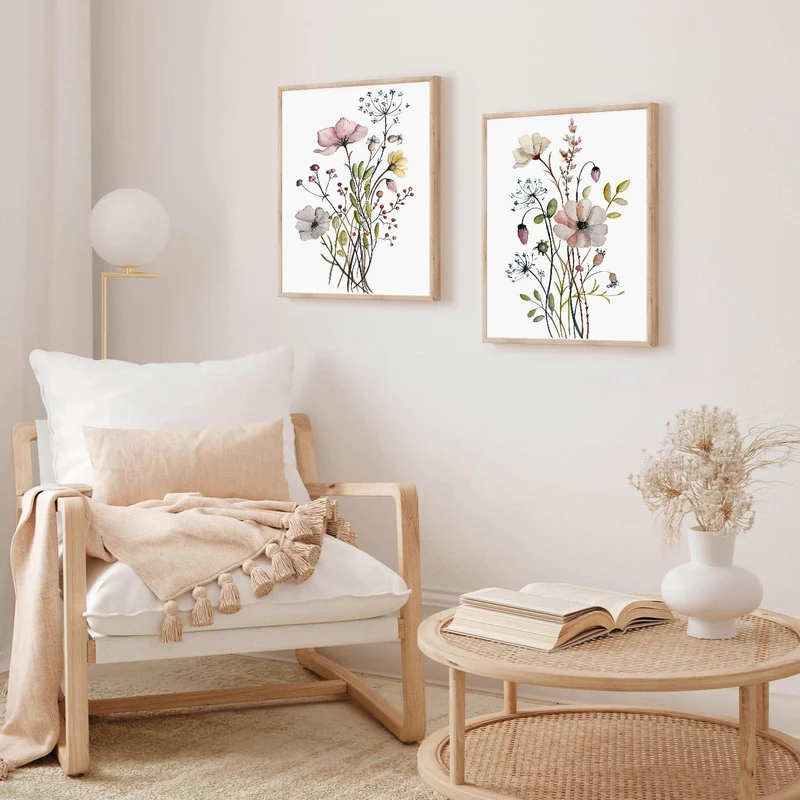 Botanische Blumen Wandbilder Set für Wohnzimmer Deko 30x40