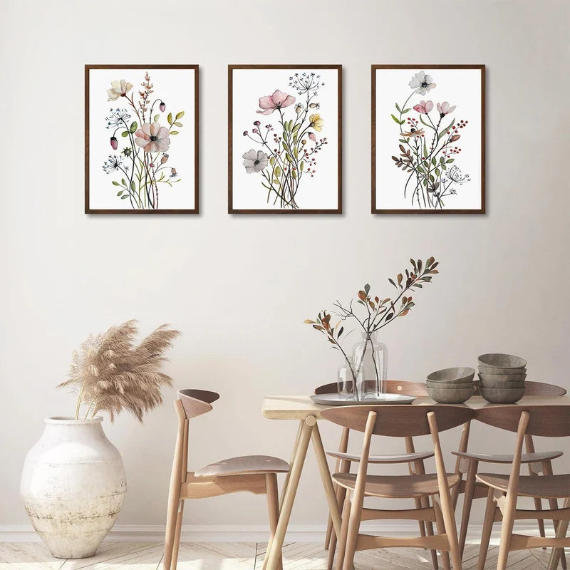 Botanische Blumen Wandbilder Set für Wohnzimmer Deko 30x40
