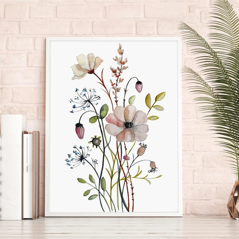 Botanische Blumen Wandbilder Set für Wohnzimmer Deko 30x40