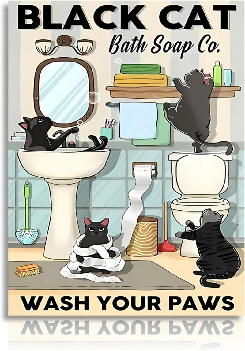 NymphFable Lustige Katze Leinwand Poster Badezimmer WC 12x16