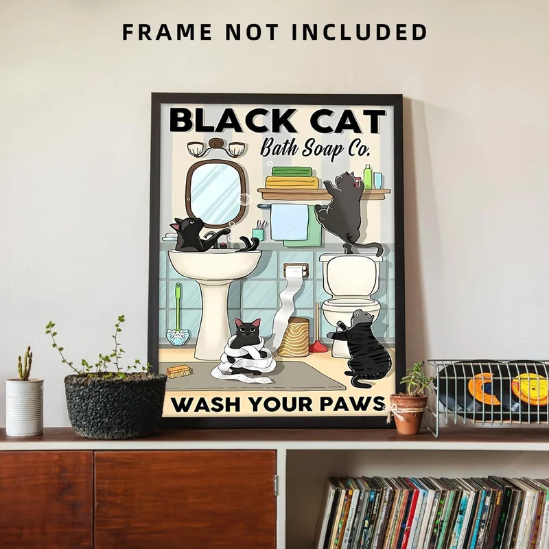 NymphFable Lustige Katze Leinwand Poster Badezimmer WC 12x16