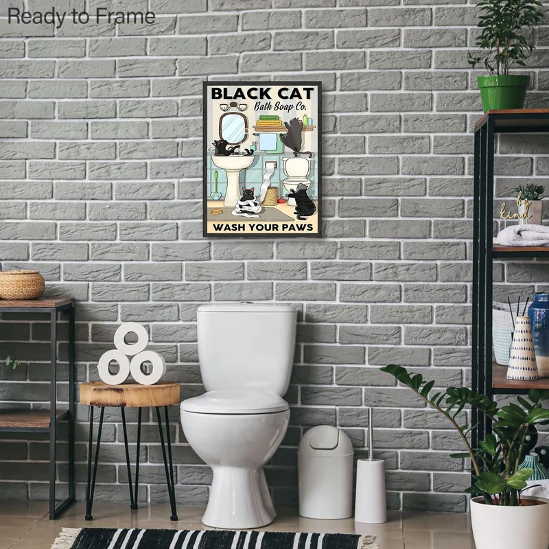 NymphFable Lustige Katze Leinwand Poster Badezimmer WC 12x16