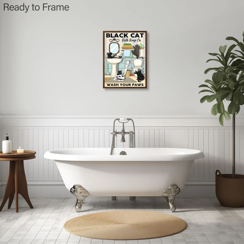 NymphFable Lustige Katze Leinwand Poster Badezimmer WC 12x16
