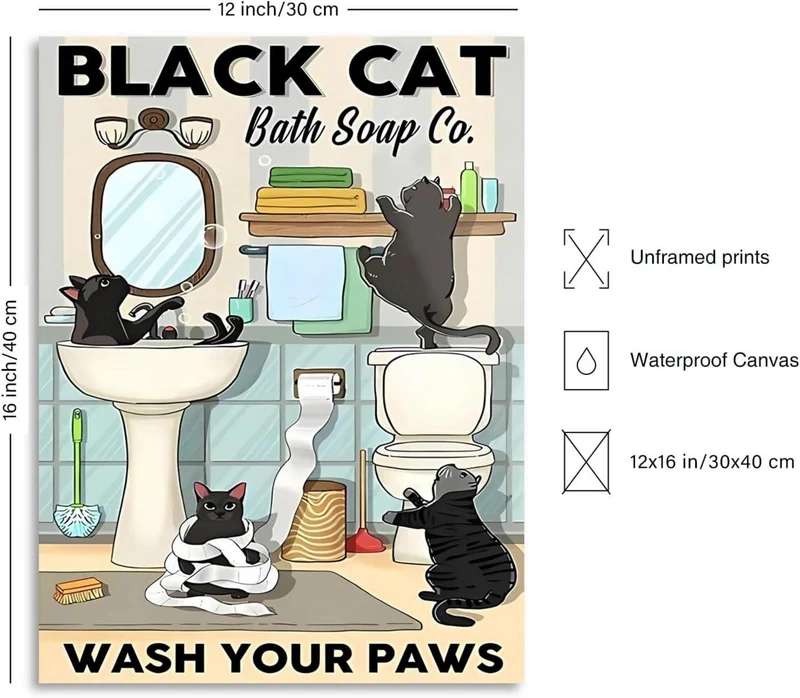 NymphFable Lustige Katze Leinwand Poster Badezimmer WC 12x16