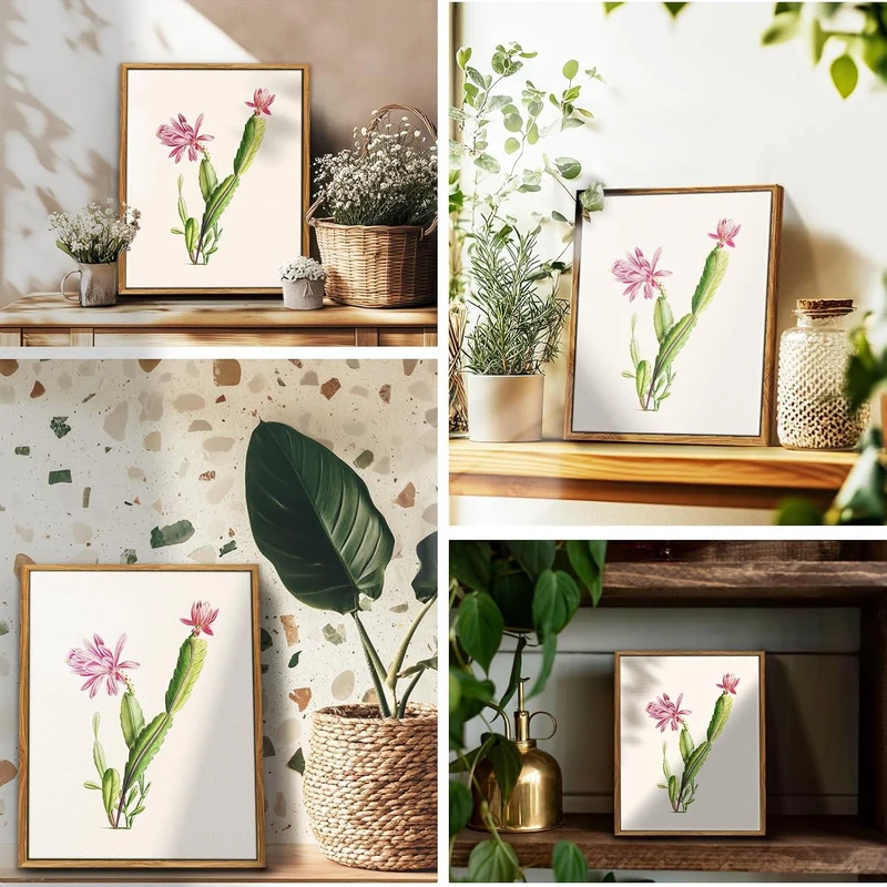 Vintage Botanische Leinwand Bilder Kaktus Blumen Bild 20x25
