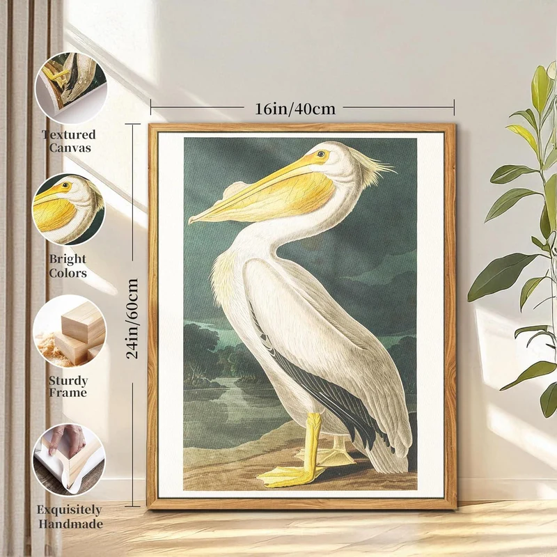 Vintage Vogel Leinwandbild mit Rahmen 40x60cm - Wohnzimmer