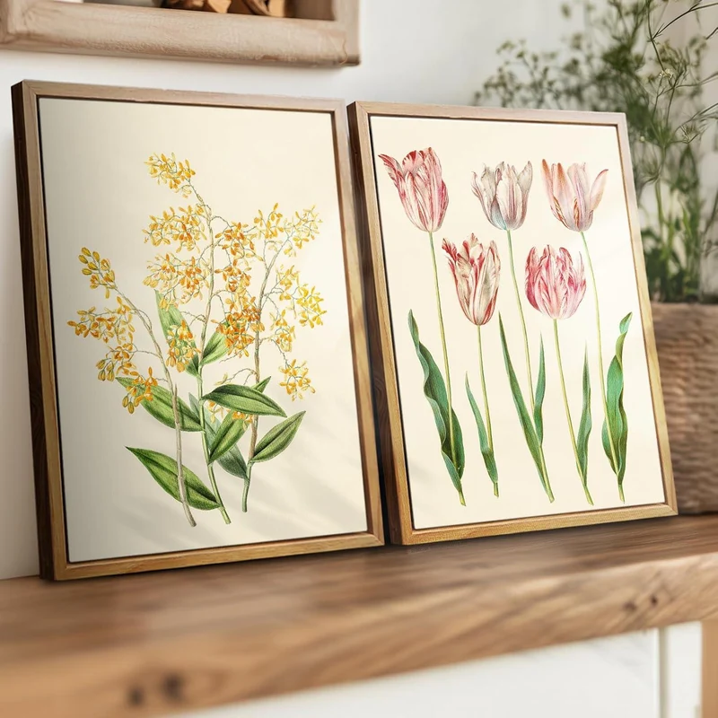 Botanische Vintage Leinwandbilder mit Holzrahmen 30x40 cm
