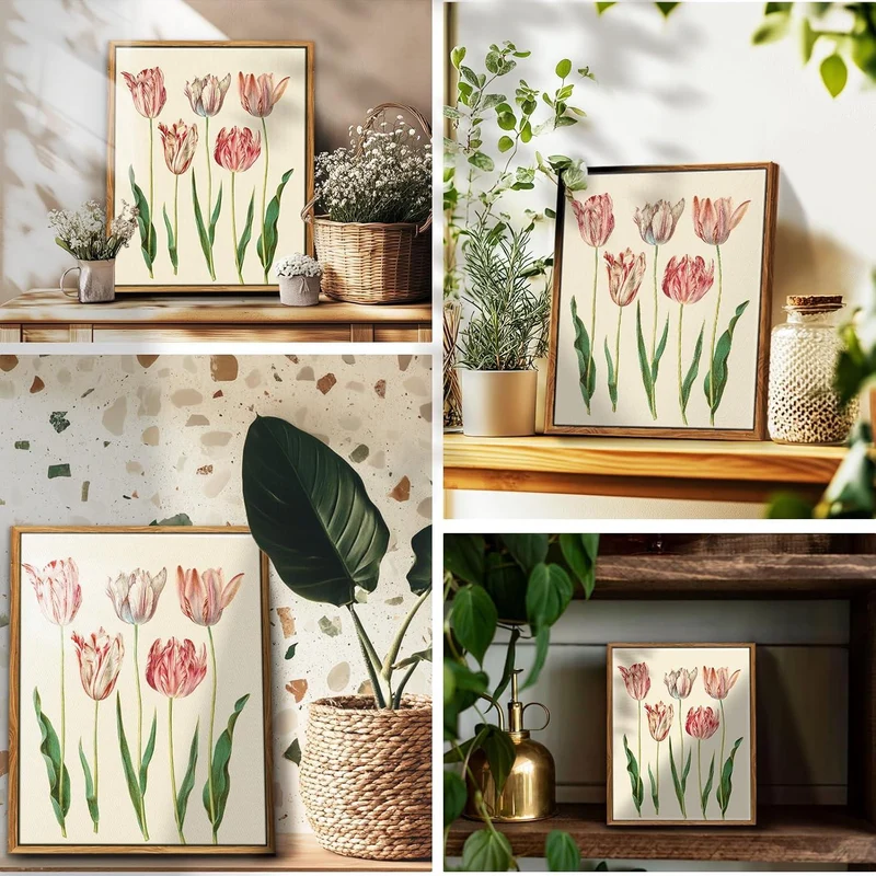 Botanische Vintage Leinwandbilder mit Holzrahmen 30x40 cm