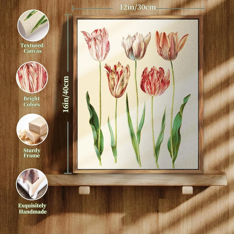 Botanische Vintage Leinwandbilder mit Holzrahmen 30x40 cm