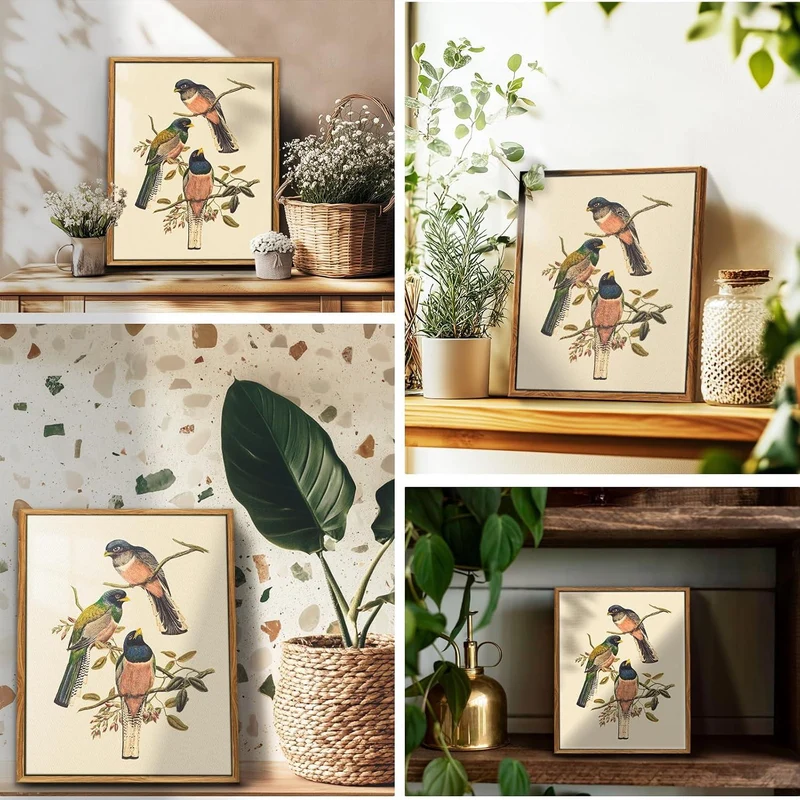 Vintage Trogon Vogel Leinwandbild mit Holzrahmen 30x40cm