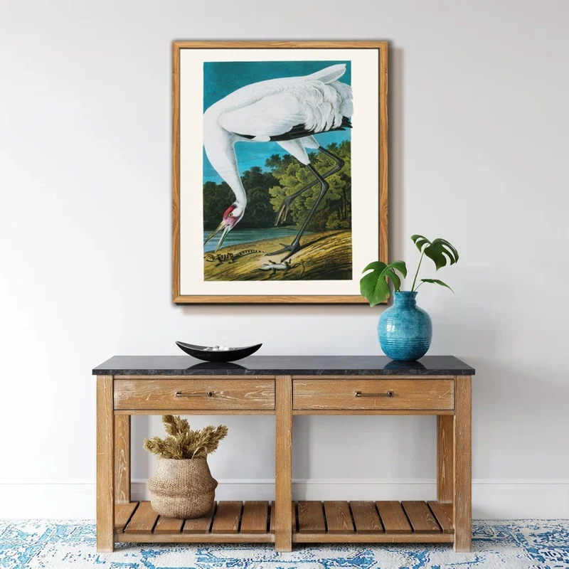 Vintage Vogel Leinwandbild Schreikranich 60x90 cm mit Rahmen