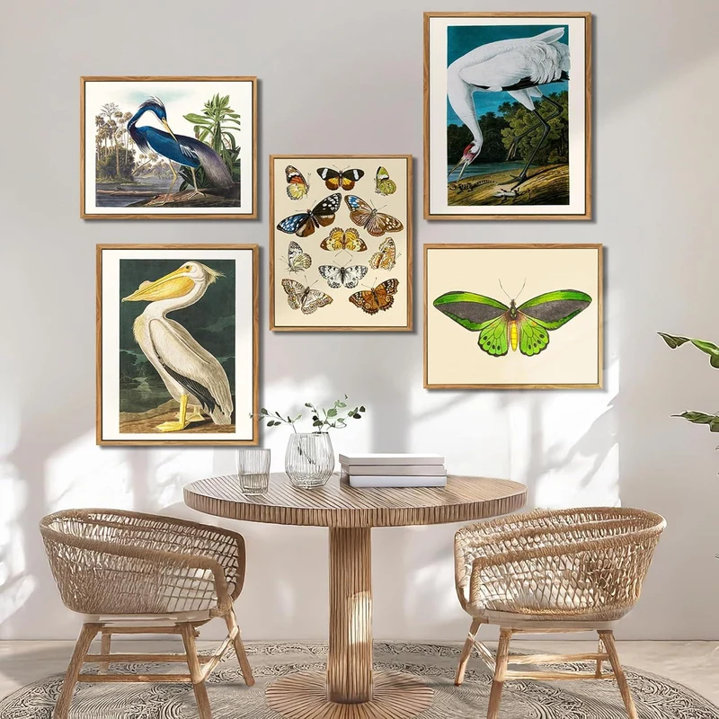 Vintage Vogel Leinwandbild Schreikranich 60x90 cm mit Rahmen