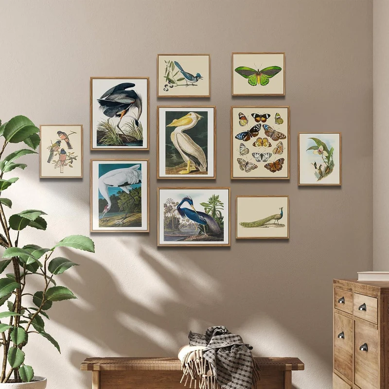 Vintage Vogel Leinwand Bild mit Rahmen 30x40cm Wohnzimmer
