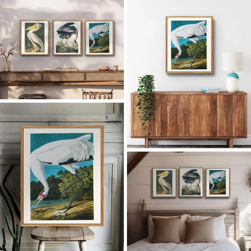 Vintage Vogel Leinwand Bild mit Rahmen 30x40cm Wohnzimmer
