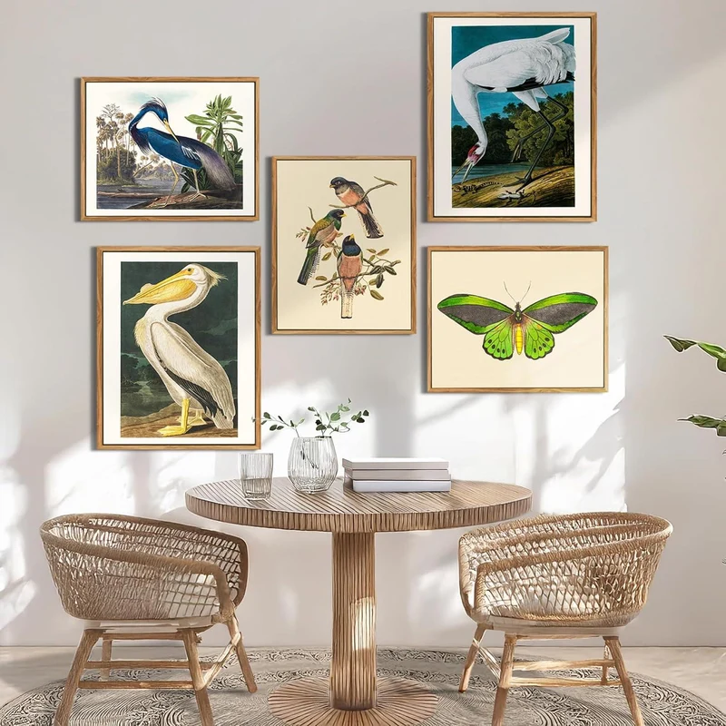 Vintage Vogel Leinwandbild mit Holzrahmen