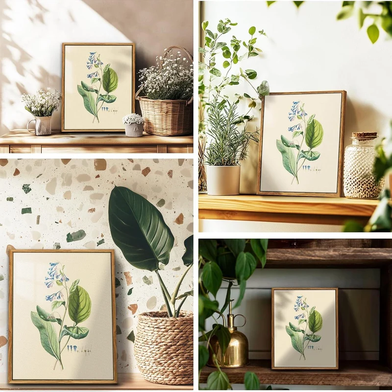 Vintage Botanische Leinwandbilder mit Holzrahmen 20x25 cm