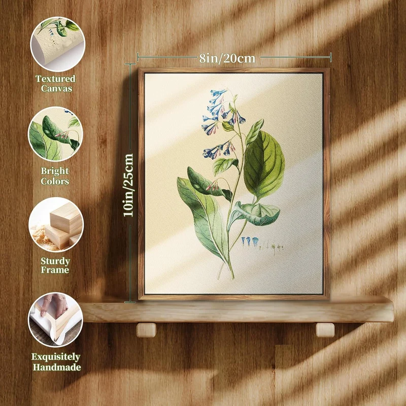 Vintage Botanische Leinwandbilder mit Holzrahmen 20x25 cm