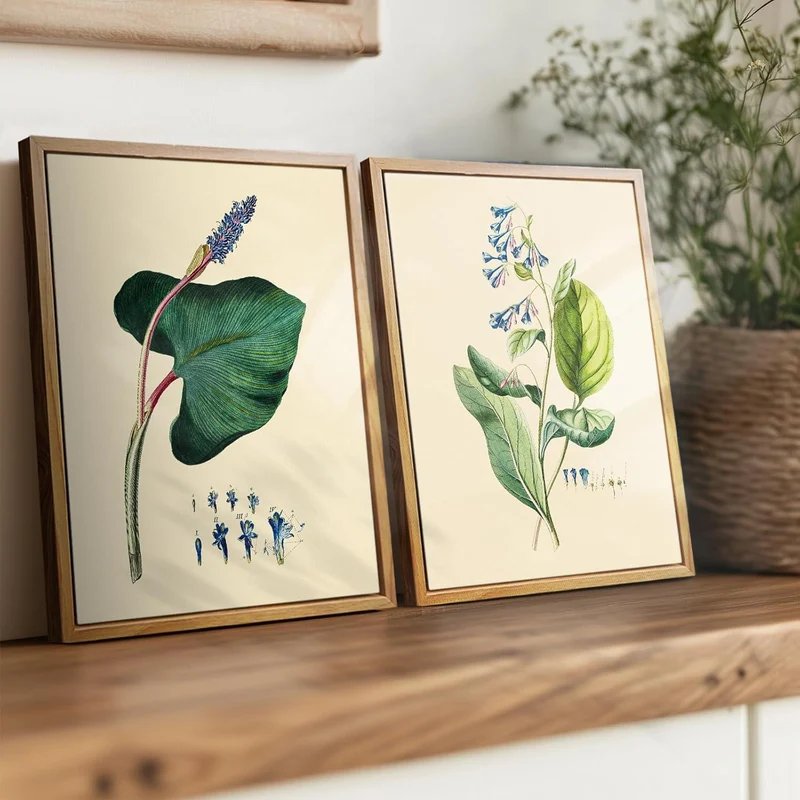 Botanische Vintage Leinwandbilder mit Holzrahmen 20x25cm