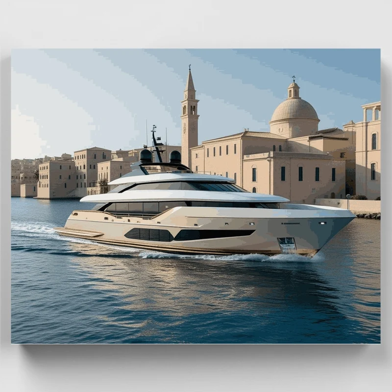 Luxury Yacht Mediterranean Harbor - Paint by Numbers Kit
