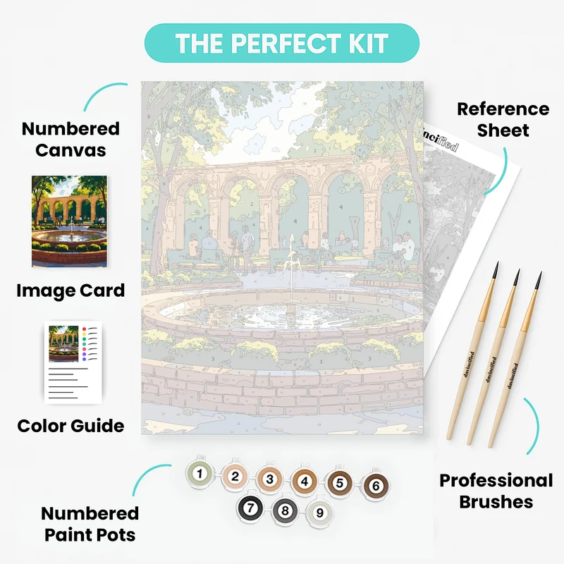 Park Fountain with Stone Arches - Paint by Numbers Kit