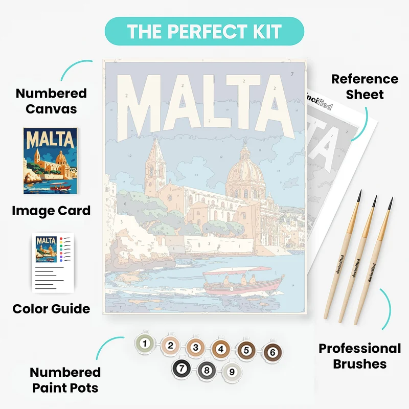 Malta Coastal Cathedral Harbor - Paint by Numbers Kit
