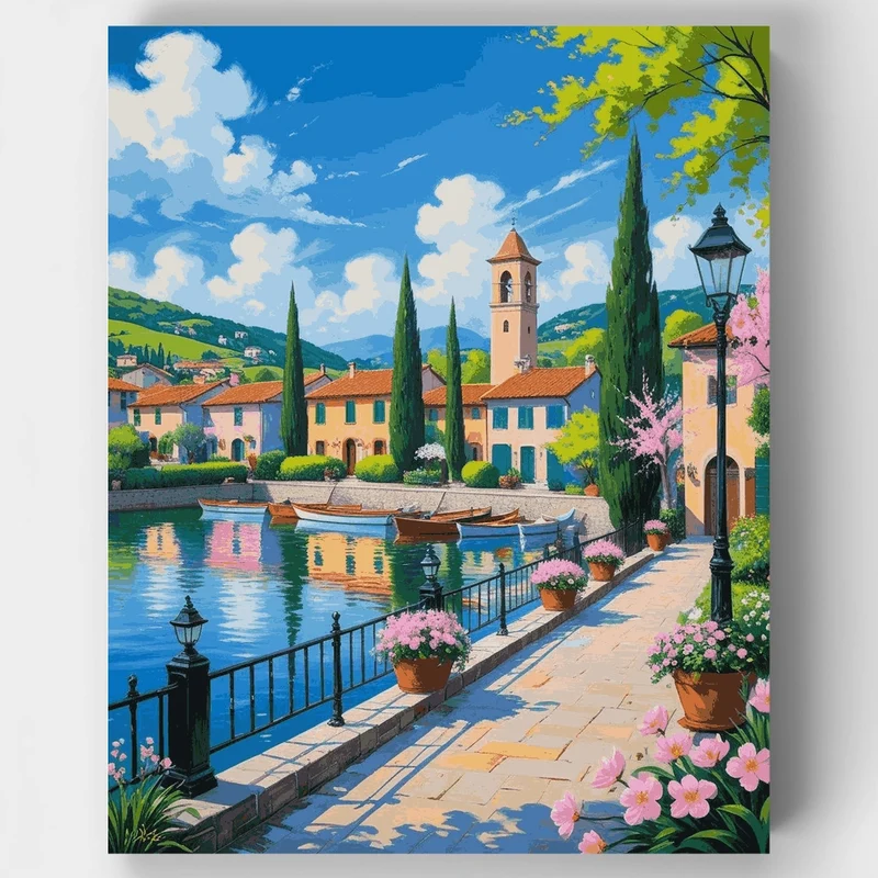 Italian Lakeside Village - Paint by Numbers Kit