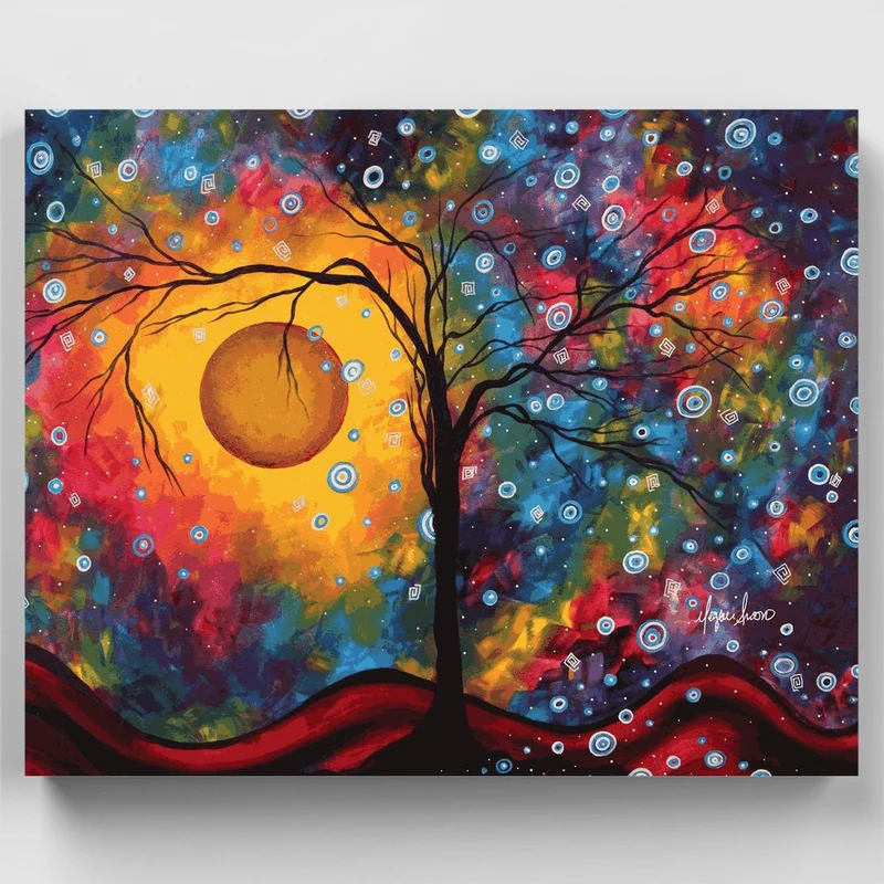 "Rainbow Dreams Abstract Landscape Tree Art" Paint by Numbers Kit
