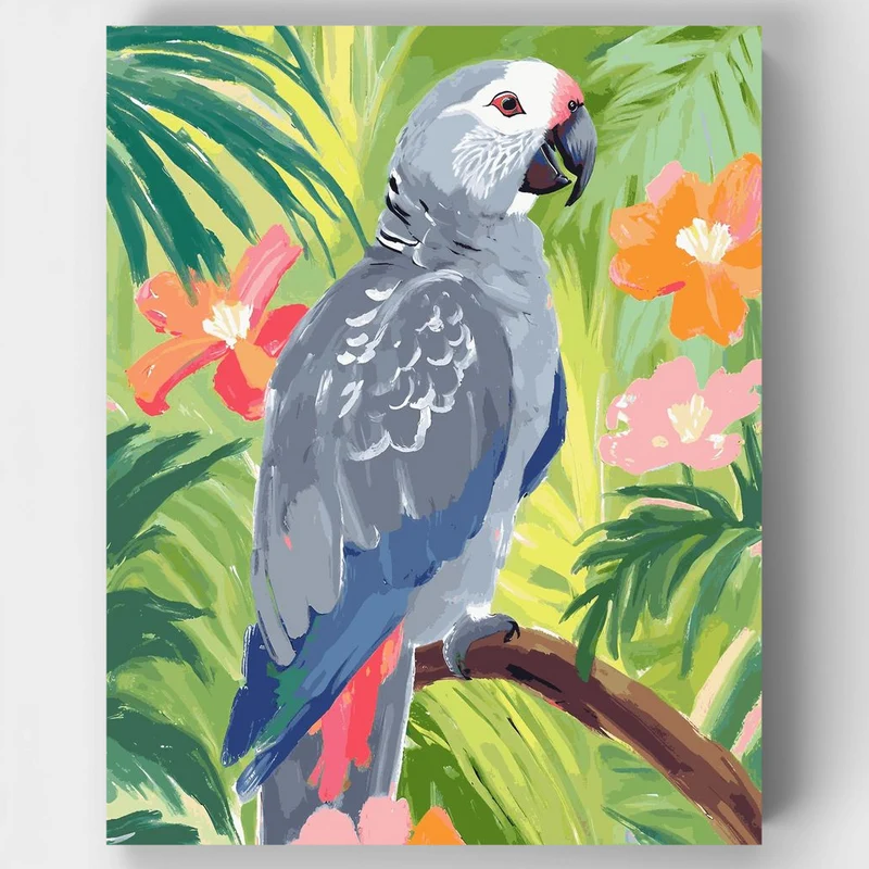 "African Grey Parrot Voice of the Rainforest" Paint by Numbers Kit