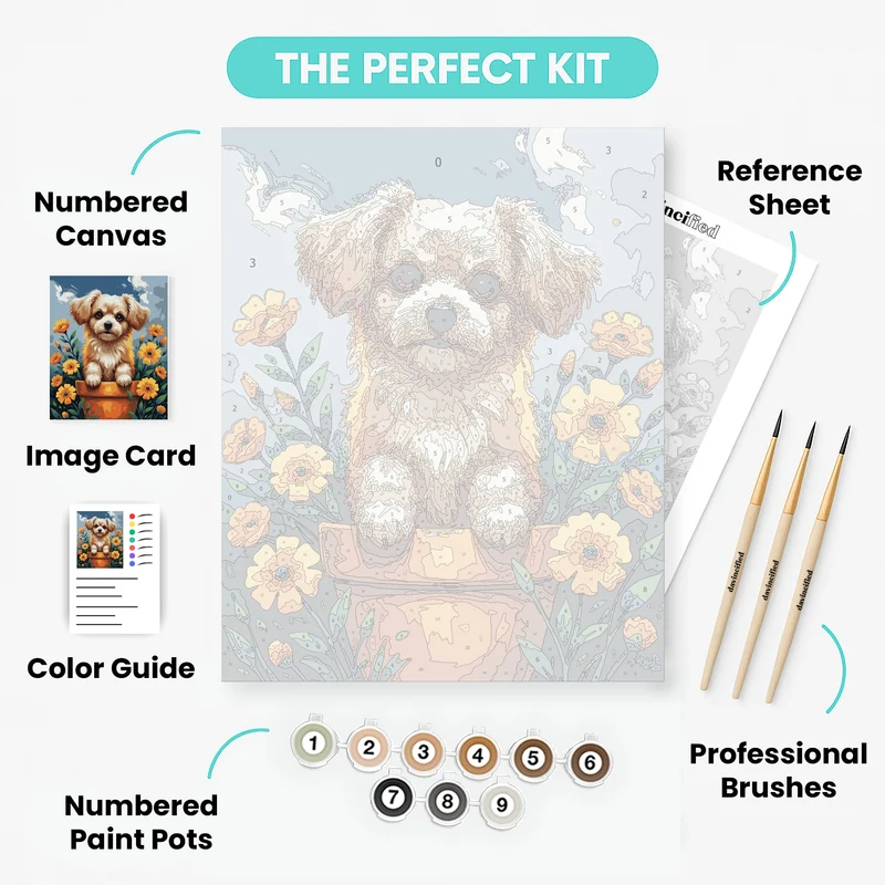 Adorable Yorkshire Terrier in Flower Pot - Paint by Numbers Kit