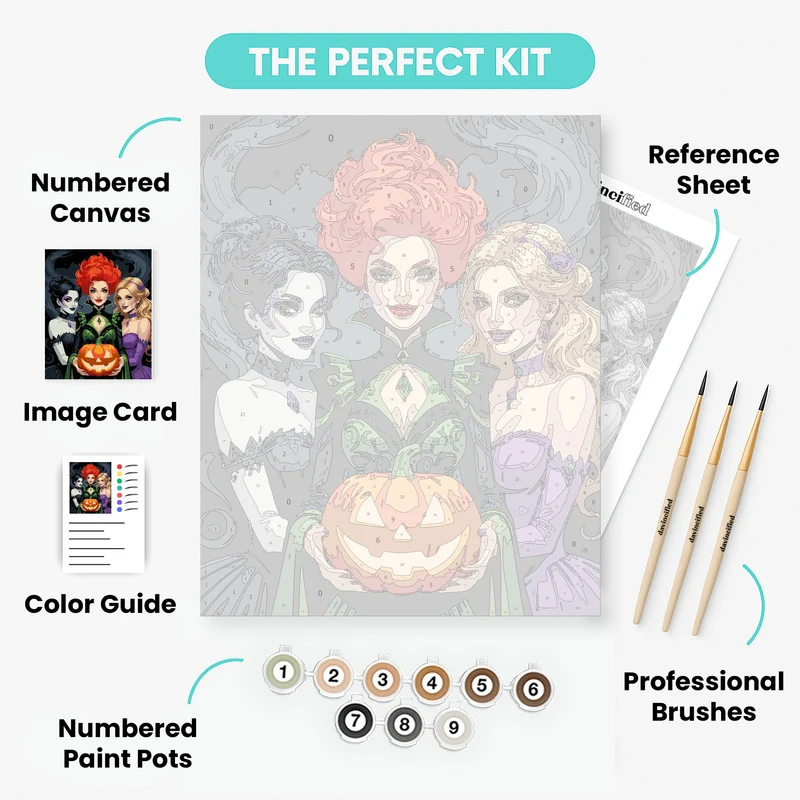 Halloween Witches with Jack-o'-Lantern - Paint by Numbers Kit
