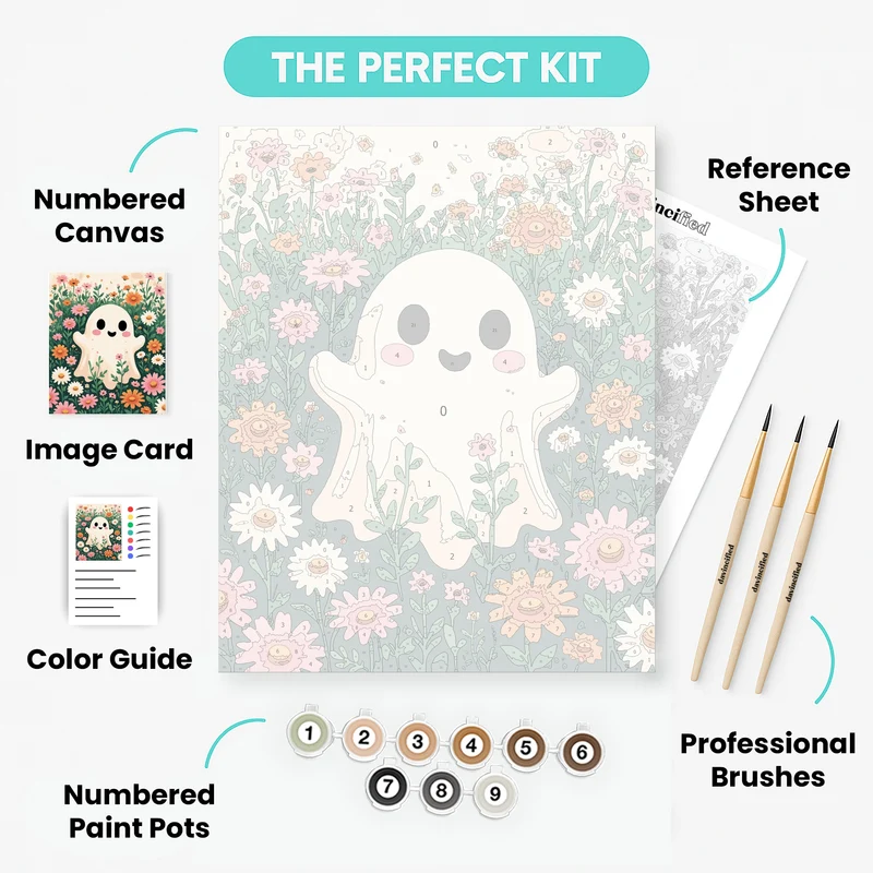 Cute Ghost in Flower Garden - Paint by Numbers Kit