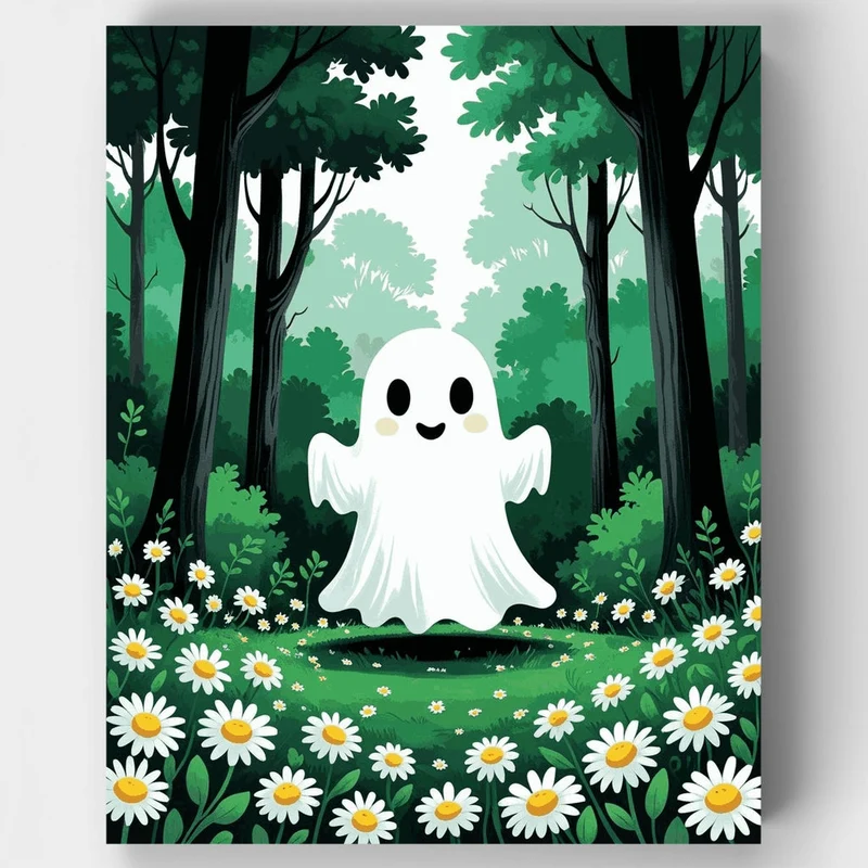 Friendly Ghost in Enchanted Daisy Forest - Paint by Numbers Kit