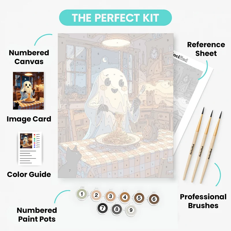 Friendly Ghost Enjoying Spaghetti Dinner - Paint by Numbers Kit