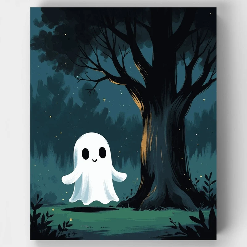 Friendly Ghost in Enchanted Forest - Paint by Numbers Kit