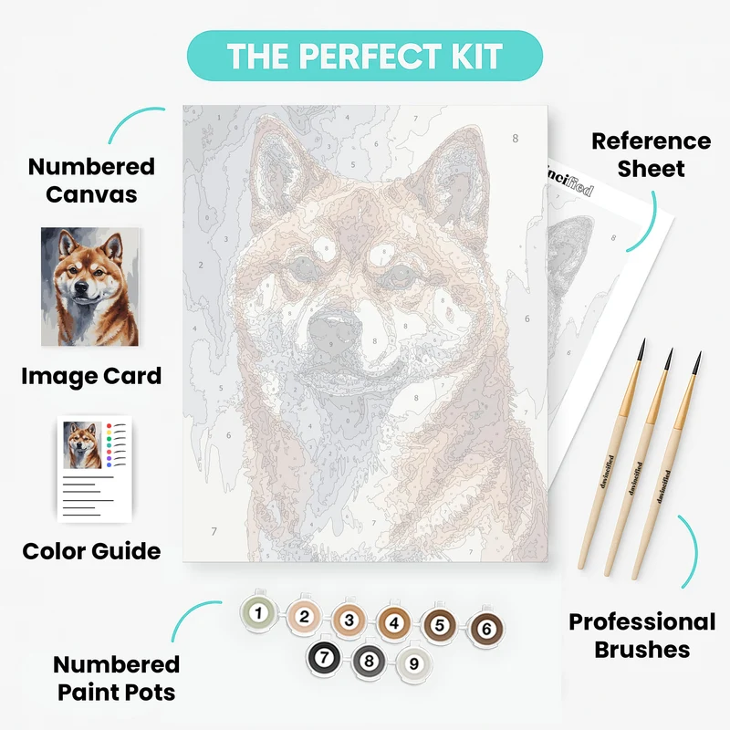Shiba Inu Watercolor Portrait - Paint by Numbers Kit