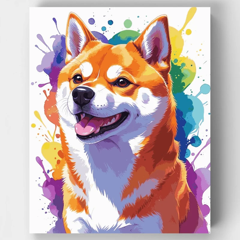 Vibrant Shiba Inu Watercolor Portrait - Paint by Numbers Kit